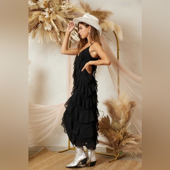 Diagonal Tiered Ruffle Midi Dress - Picture 2 of 8